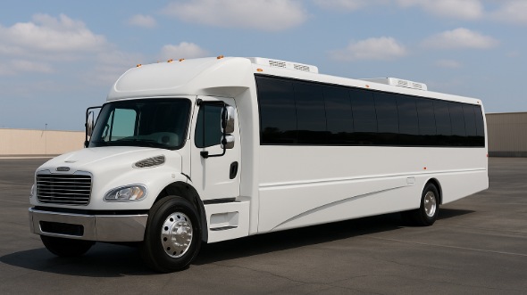 Exterior of Charter Bus Company Bloomington's Party Bus in Bloomington