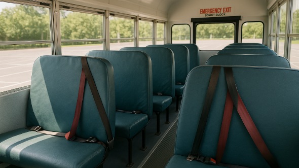 Interior of Charter Bus Company Bloomington's School Bus in Bloomington